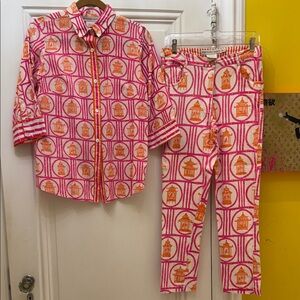 Gretchen Scott Pink and Orange blouse & pant 2 pc set sz Med